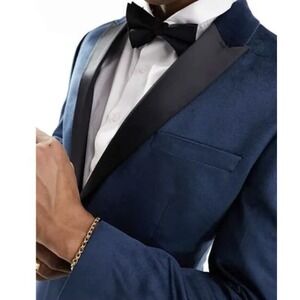 ASOS BLUE VELVET VELOUR SMOKING TUXEDO Jacket BLAZER Suit‎ Chest 38"